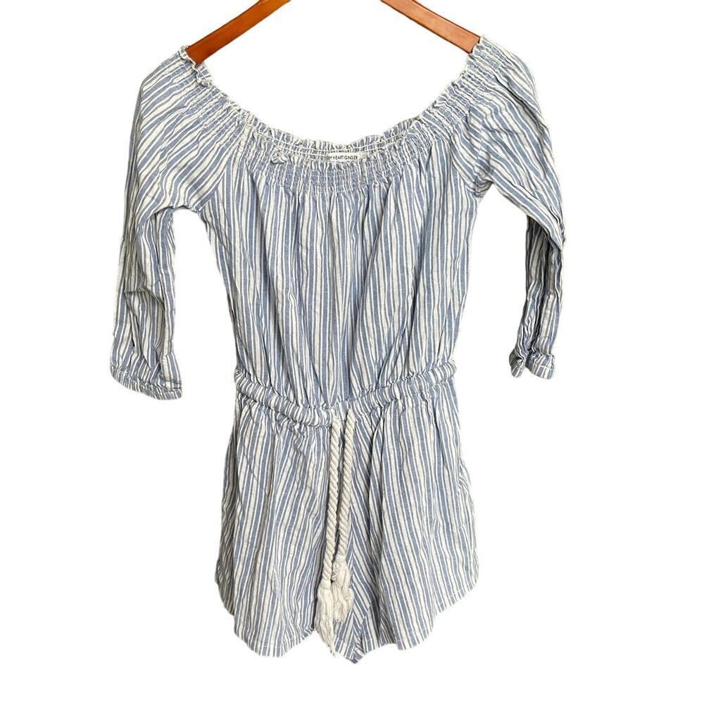 Toby Heart Ginger Blue and White Sailing Off-the-Shoulder Romper
